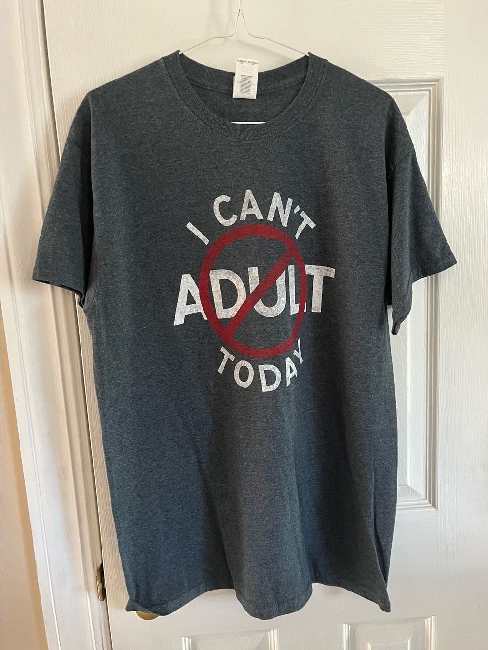 Gildan Charcoal 'I Can't Adult Today' Graphic Tee with Red Accent